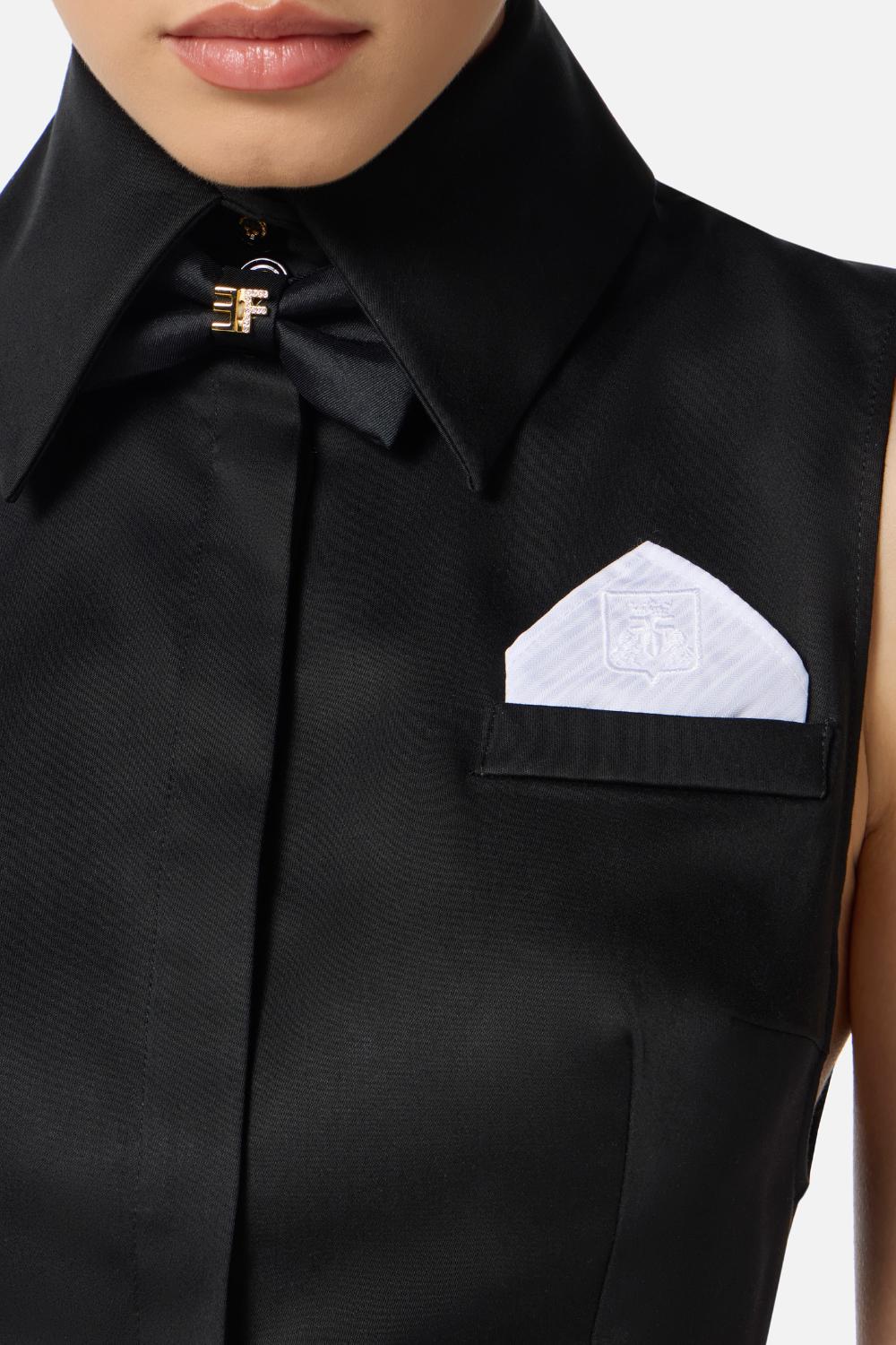 Camicia cropped in raso di cotone con papillon<BR/> CA105 56E2110 Elisabetta Franchi 