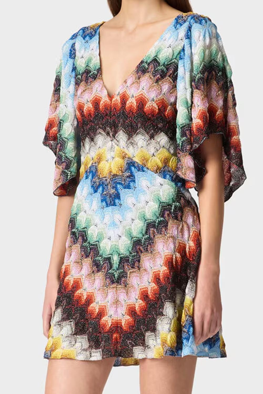 Abito corto in misto viscosa lamé motivo pizzo DS26SG44 BR015JSMSNV Missoni 