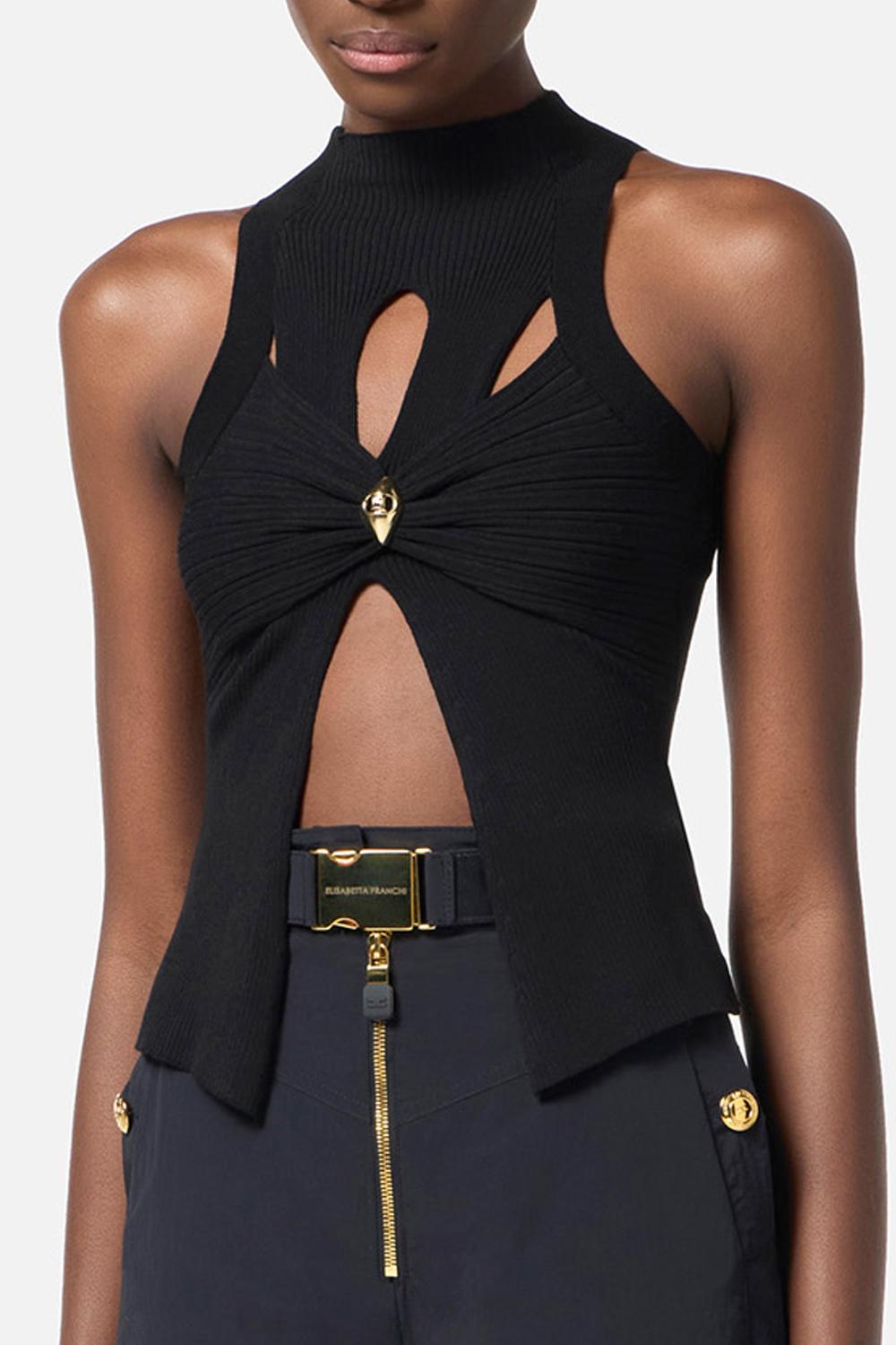 Canotta a costine con cut-out<BR/> TK30B 51E2110 Elisabetta Franchi 