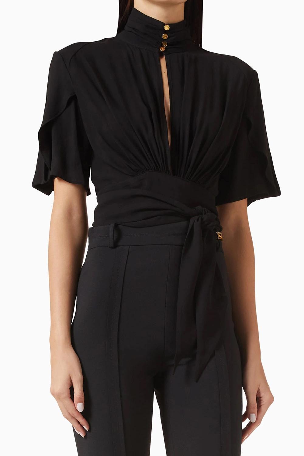Blusa in georgette di viscosa con volant e fusciacca CA158 62E2110 Elisabetta Franchi 