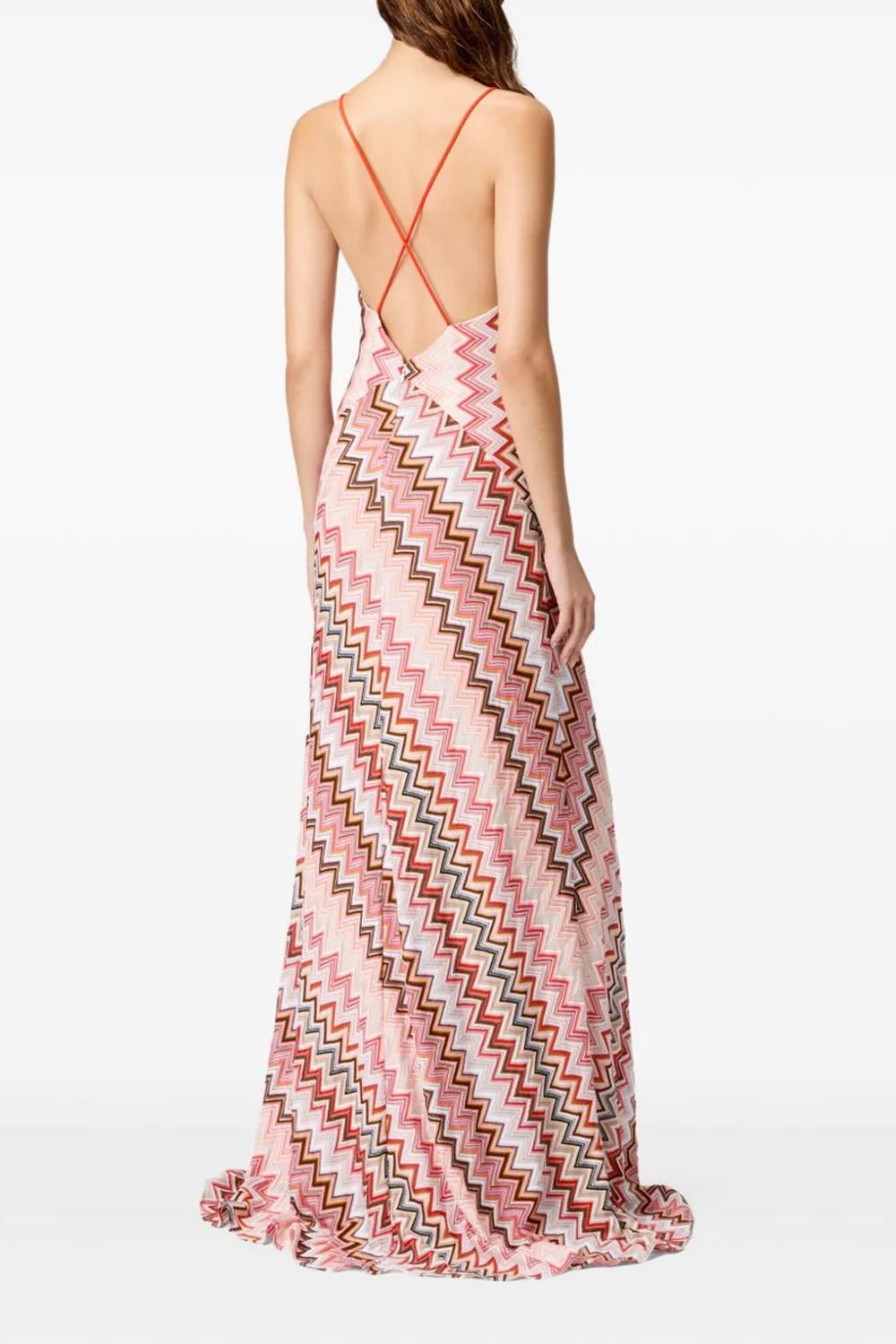 Abito lungo patchwork con motivo zig zag e spalline incrociate<BR/> DS25SG27 BR00ZUSM9KX Missoni 