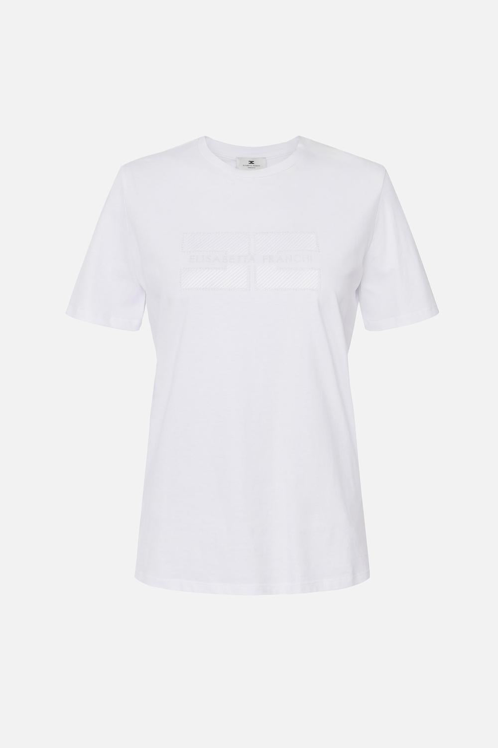 T-shirt in jersey con logo ricamato e strass<BR/> MA002 51E2270 Elisabetta Franchi 