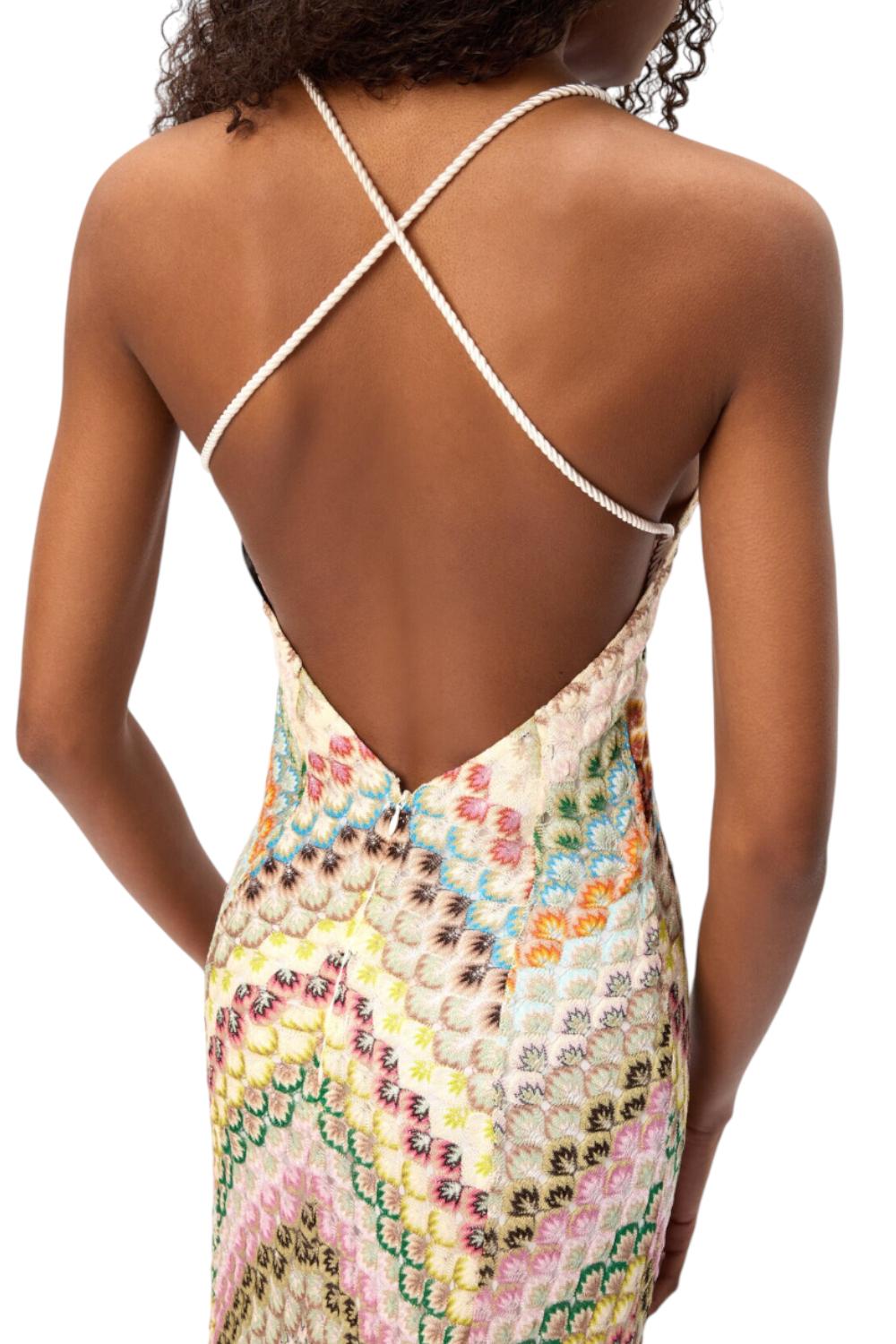 Abito lungo in viscosa con scollo a V in pizzo con motivo a zig zag DS25SG3S BR0133S6153 Missoni 