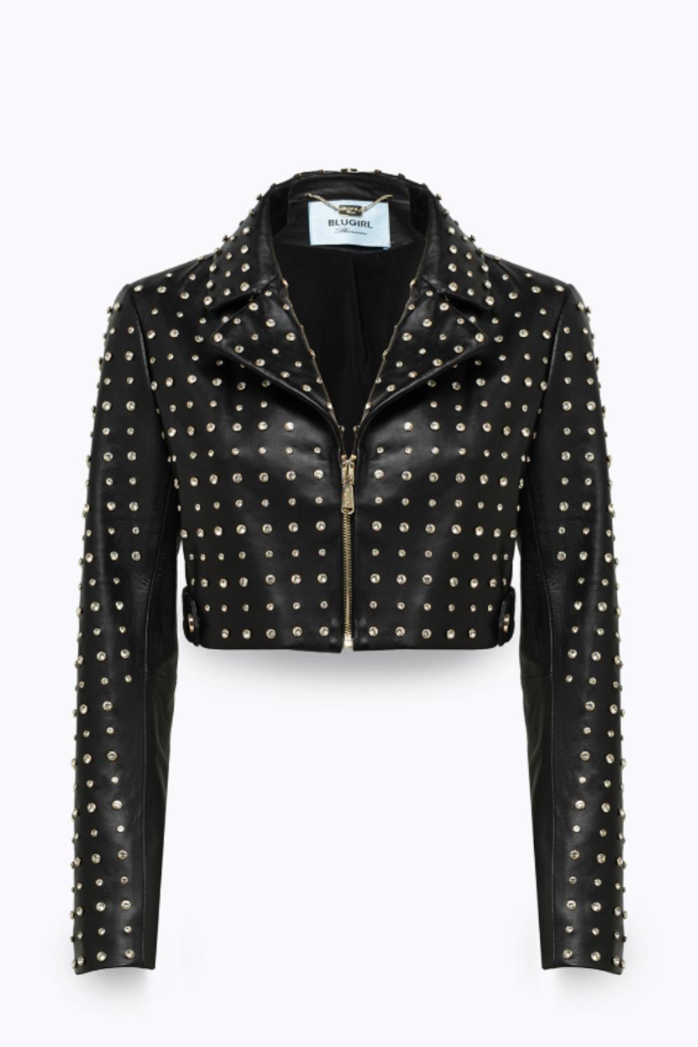 CHIODO CROPPED IN PELLE CON RIVETTI CRISTALLO<BR/> RA5095 P035622222 Blugirl 
