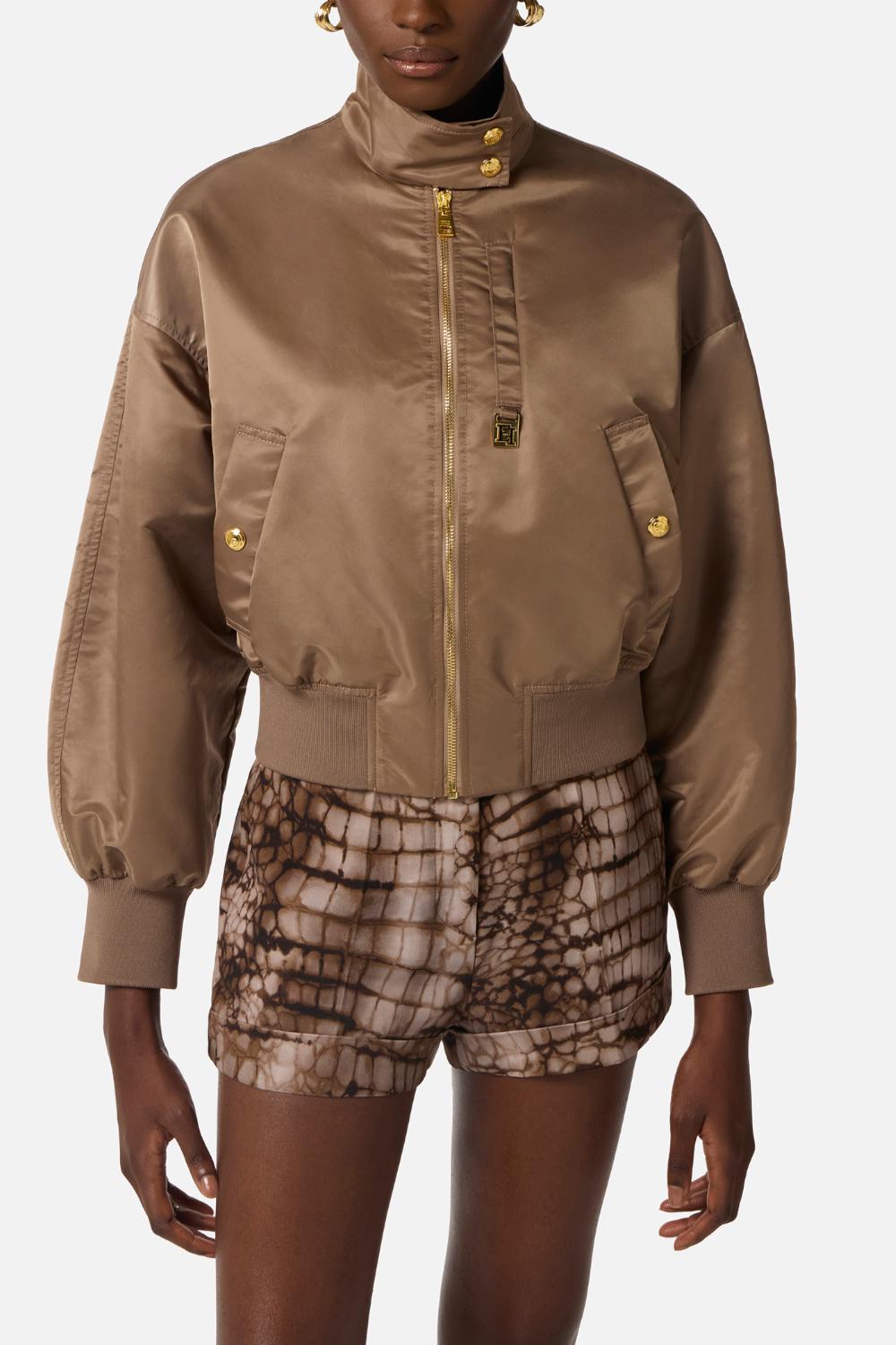 Bomber Elisabetta Franchi in Nylon con Colletto Alto e Dettagli Dorati GB05D 61E2229 Elisabetta Franchi 