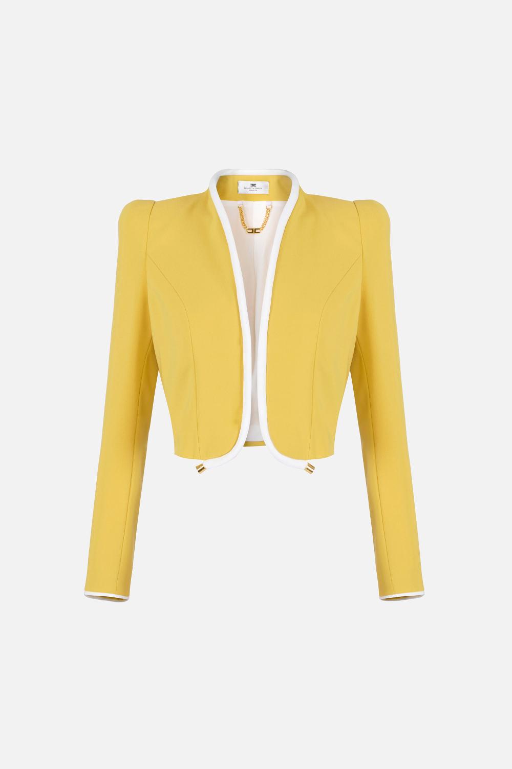 Giacca Elisabetta Franchi in Crêpe con Piping a Contrasto e Collo Montante GI214 61E2FA5 Elisabetta Franchi 