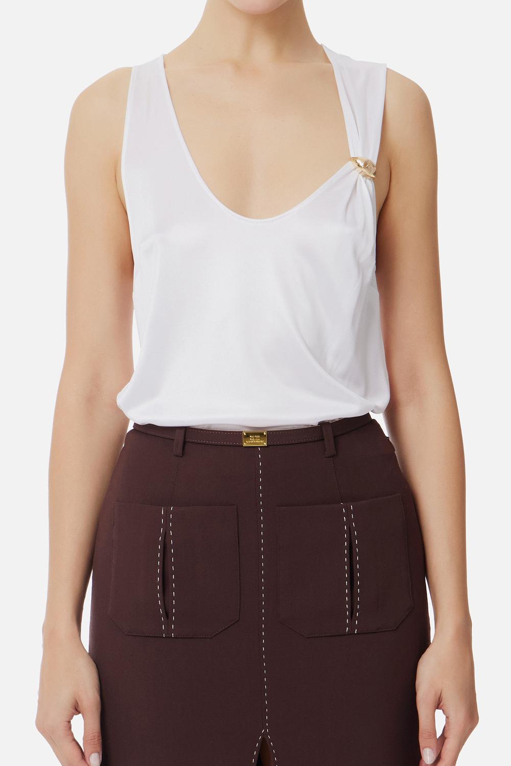 Canotta in jersey lucido con logo gioiello<BR/> CN001 51E2360 Elisabetta Franchi 