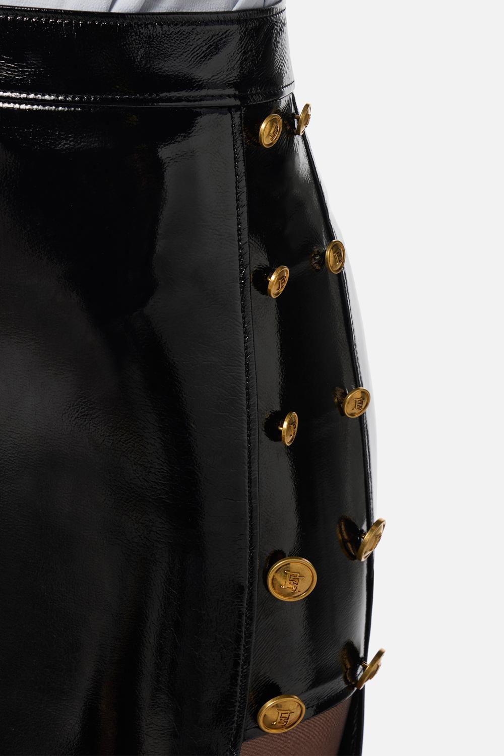 Gonna in vinile con bottoni gioiello<BR/> GO127 57E2110 Elisabetta Franchi 