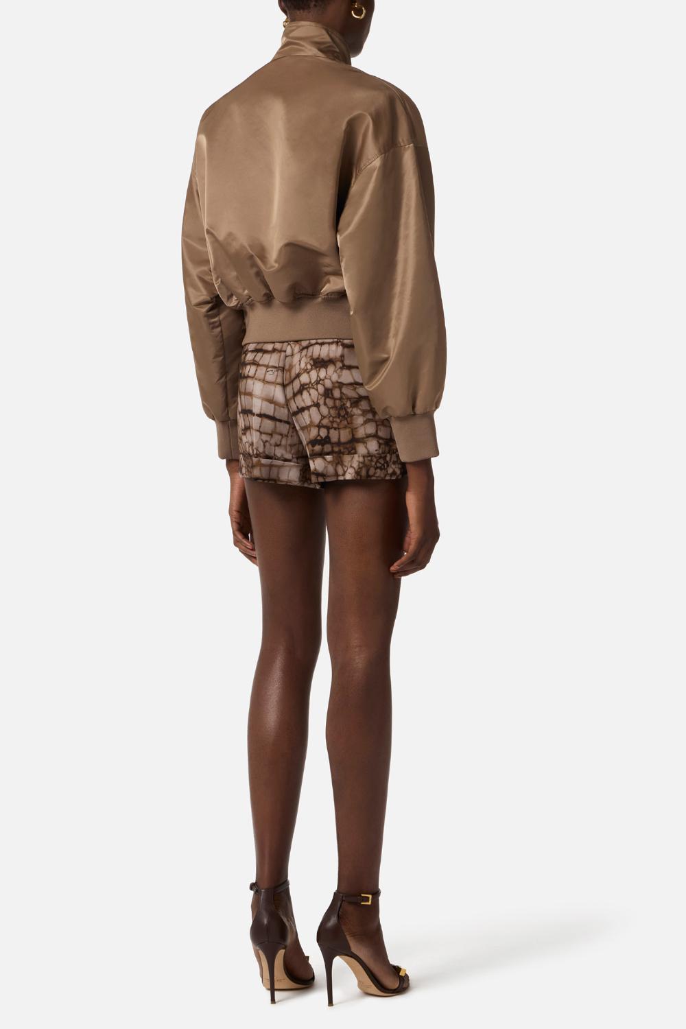 Bomber Elisabetta Franchi in Nylon con Colletto Alto e Dettagli Dorati GB05D 61E2229 Elisabetta Franchi 