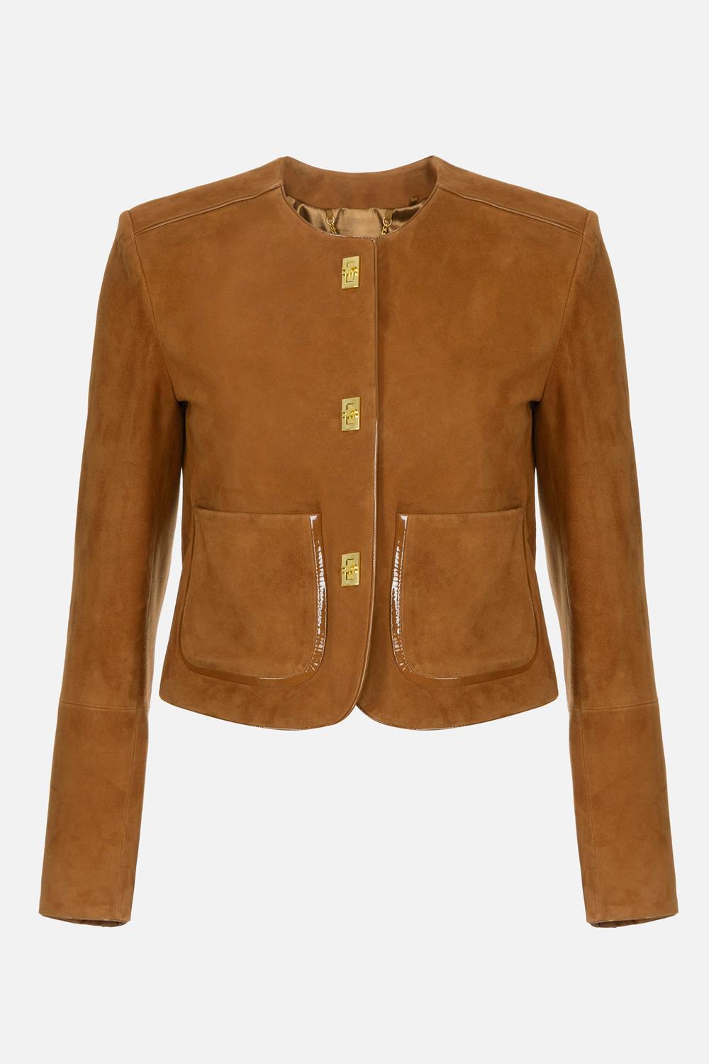 Giacca in suede con dettagli in vinile<BR/> GD53G 56E2EC1 Elisabetta Franchi 