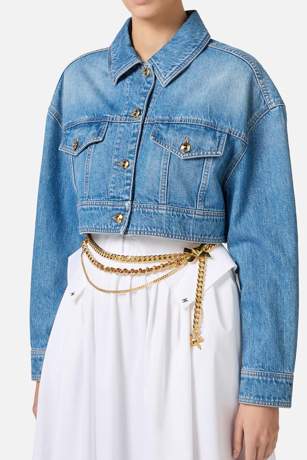 Giubbotto corto oversize in denim<BR/> BJ35N 51E2192 Elisabetta Franchi 