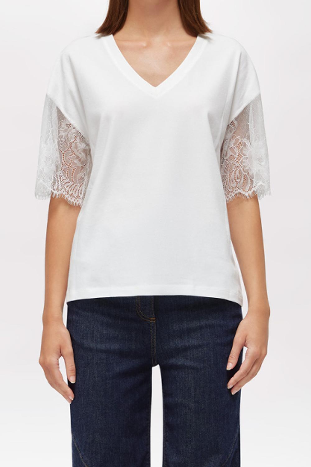 T-SHIRT IN JERSEY CON INSERTI IN PIZZO RA6132 J500311111 Blugirl 