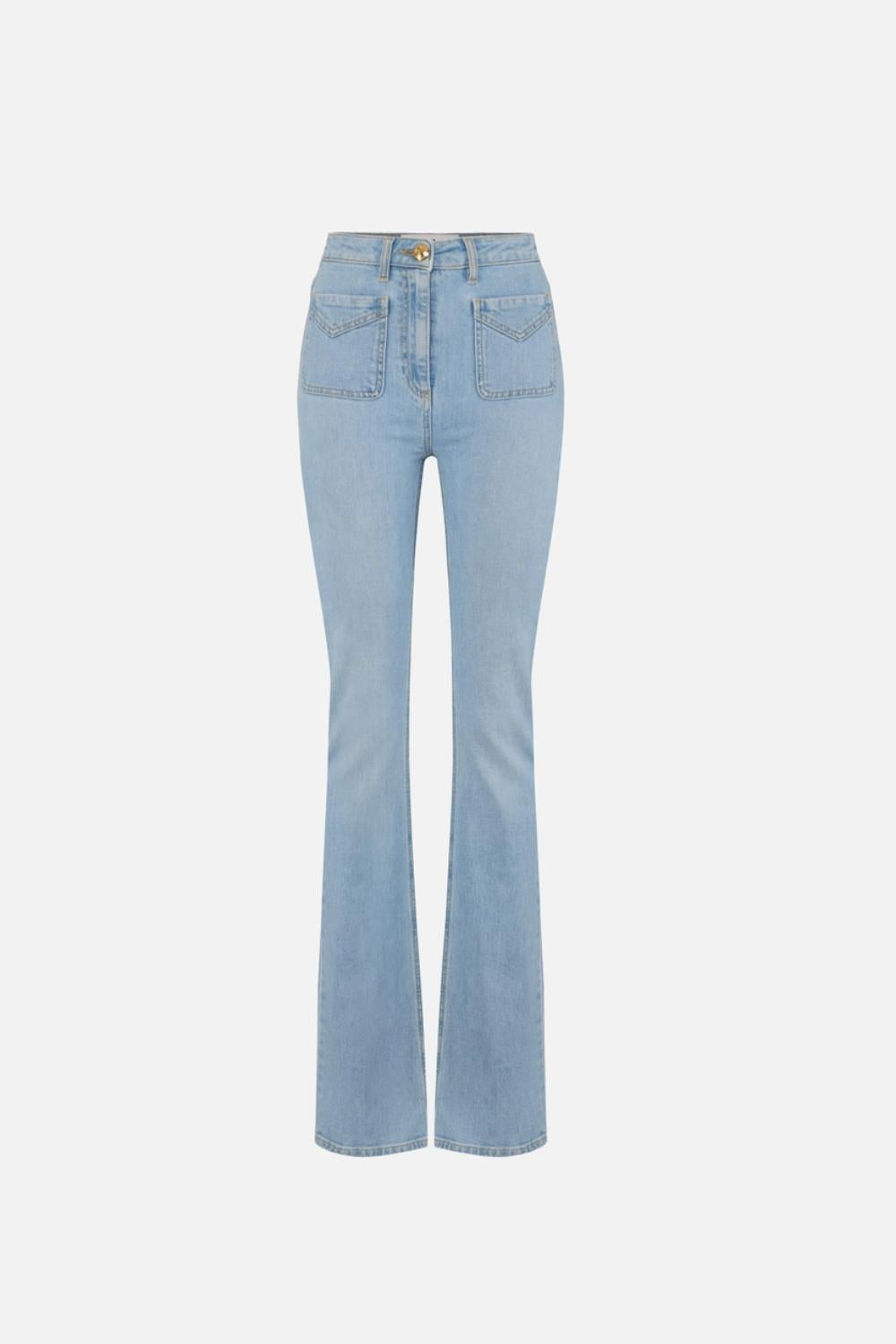 Pantaloni Elisabetta Franchi in Denim a Zampetta con Dettagli Dorati<BR/> PJ24N 61E2192 Elisabetta Franchi 