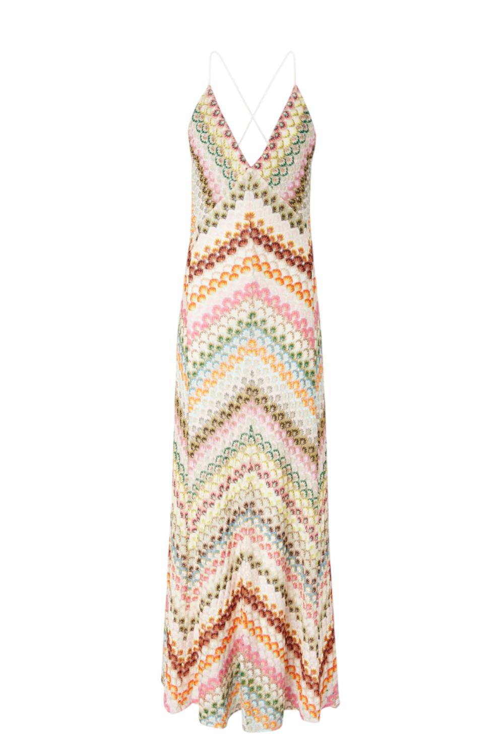 Abito lungo in viscosa con scollo a V in pizzo con motivo a zig zag DS25SG3S BR0133S6153 Missoni 