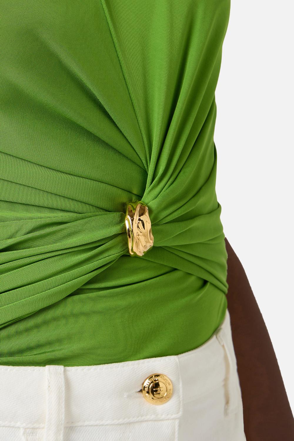 Top Elisabetta Franchi in Jersey con Drappeggio Centrale e Fermanodo Gioiello<BR/> TO037 61E2EV3 Elisabetta Franchi 