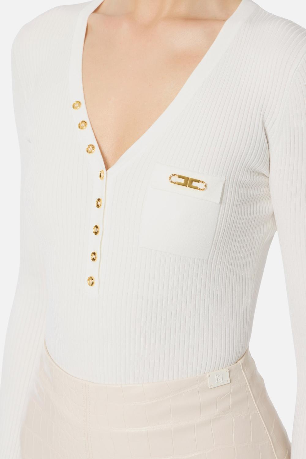 Maglia a costine con taschino<BR/> MK12B 56E2360 Elisabetta Franchi 