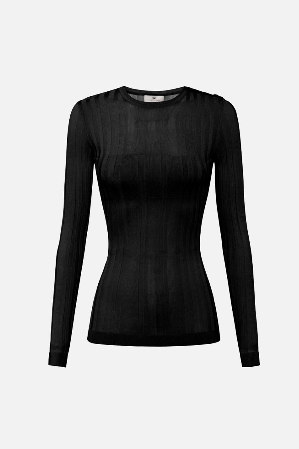 Maglia in cotone con trasparenze e bottoni dorati<BR/> MK42S 51E2110 Elisabetta Franchi 