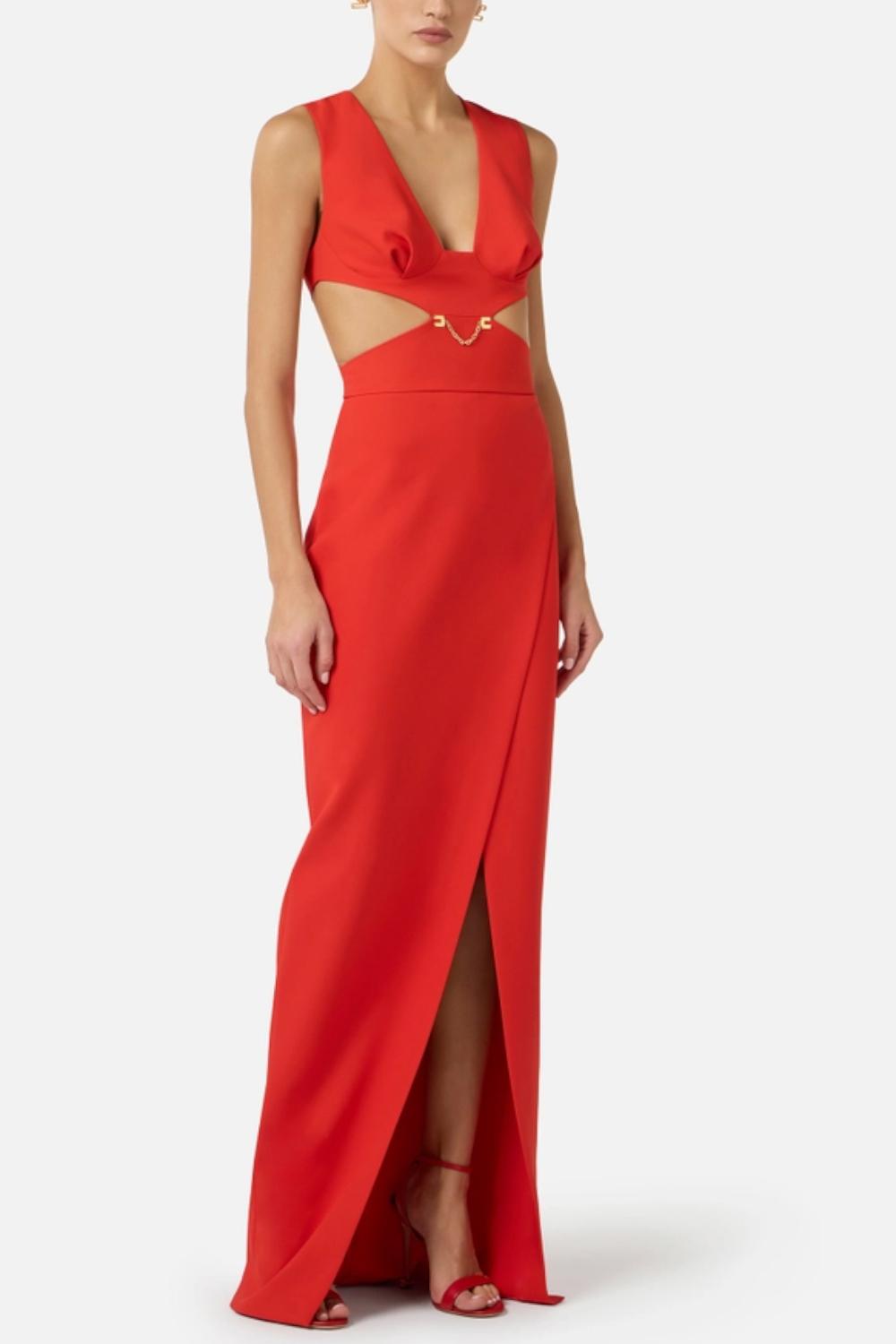 Abito da Sera Elisabetta Franchi in Crêpe con Cut-Out e Spacco Laterale<BR/> ABR02 61E2H85 Elisabetta Franchi 