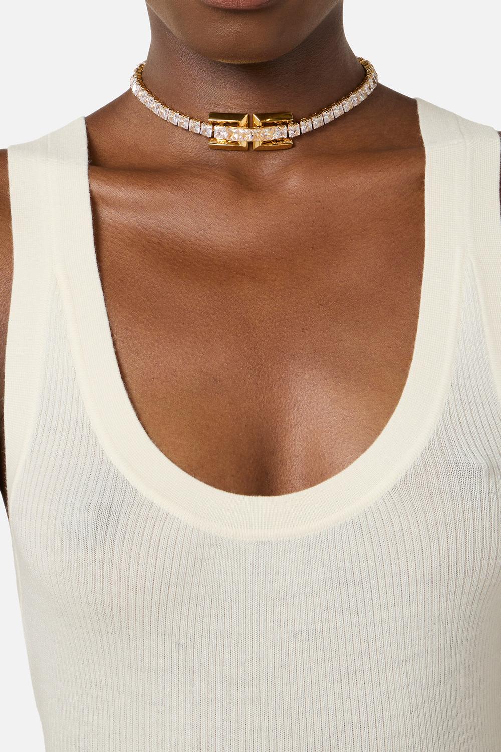 Collana in strass con logo CO64D 62E2U95 Elisabetta Franchi 