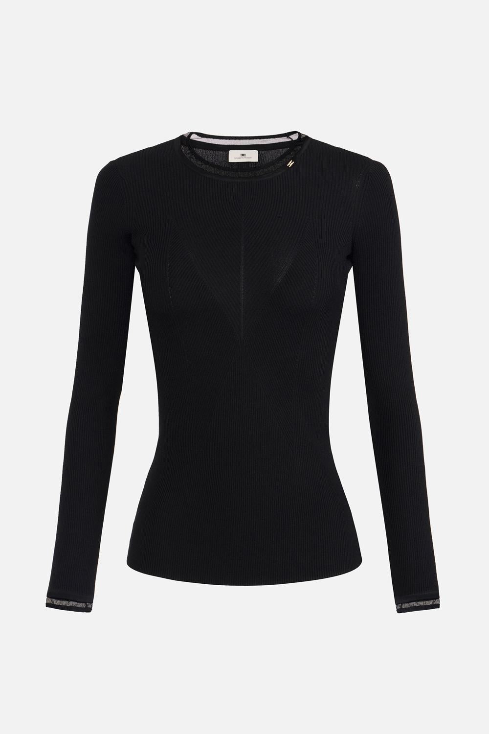 Maglia a costine con logo gioiello<BR/> MK13B 56E2110 Elisabetta Franchi 