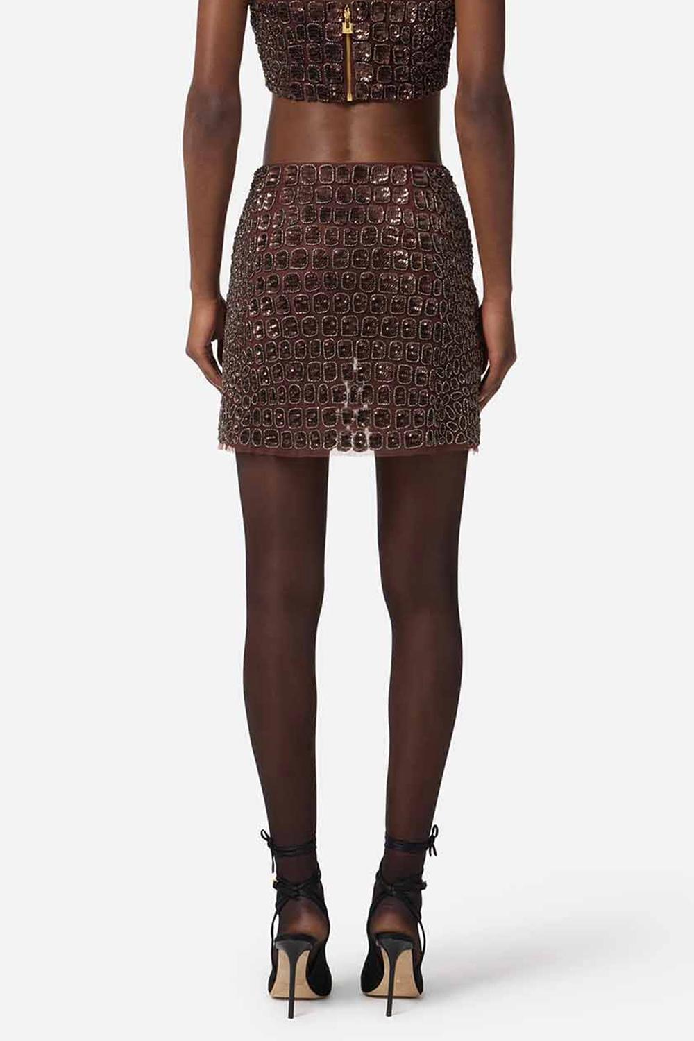 Gonna in tulle con ricami cocco<BR/> GO139 57E2EA3 Elisabetta Franchi 