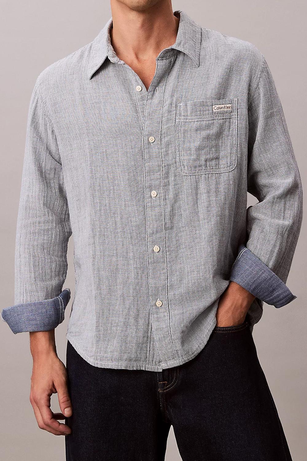 Camicia di cotone a righe double face<BR/> LV04RC706G X6V Calvin Klein 