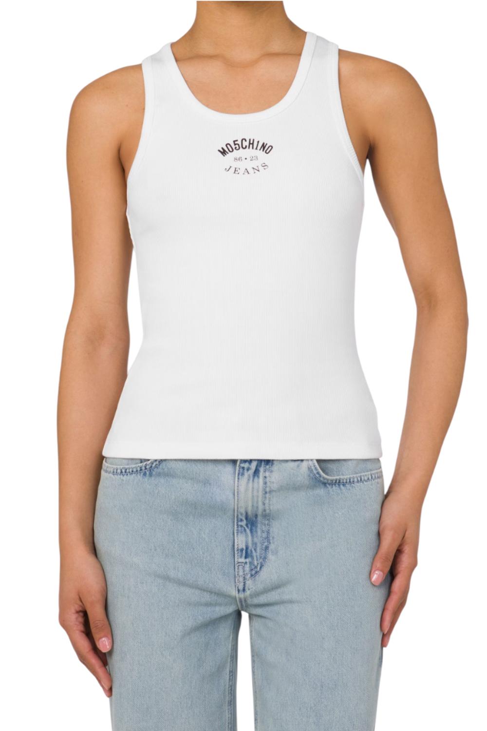 Tank top in cotone stretch con logo<BR/> 0804 32301001 Moschino Jeans 