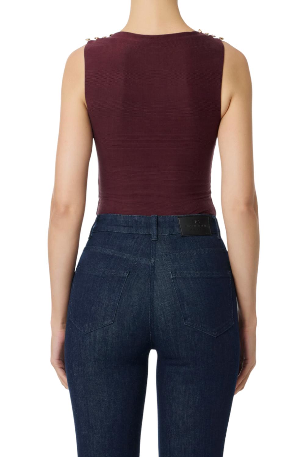 Canotta in cupro con bottoni<BR/> CN001 56E2EA3 Elisabetta Franchi 