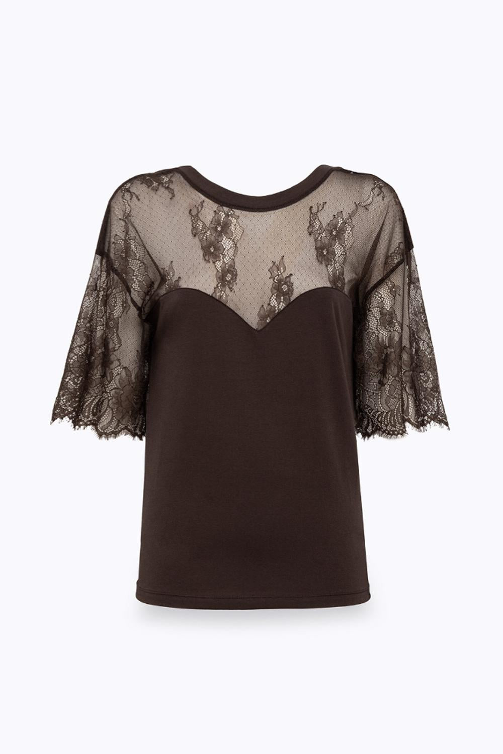 T-SHIRT IN JERSEY CON INSERTI IN PIZZO RA6132 J500390913 Blugirl 
