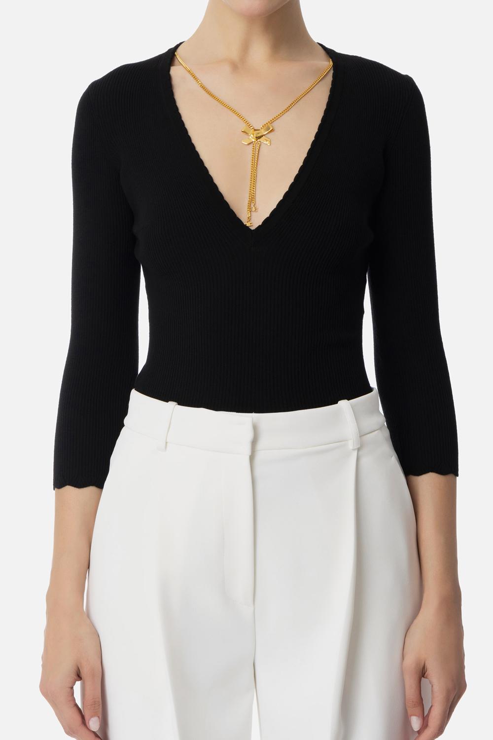 Maglia in viscosa a costine con collana<BR/> MK54S 51E2110 Elisabetta Franchi 