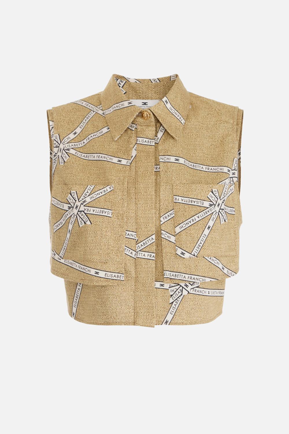 Camicia in cotone con stampa rafia e nastro<BR/> CA125 52E2BE1 Elisabetta Franchi 