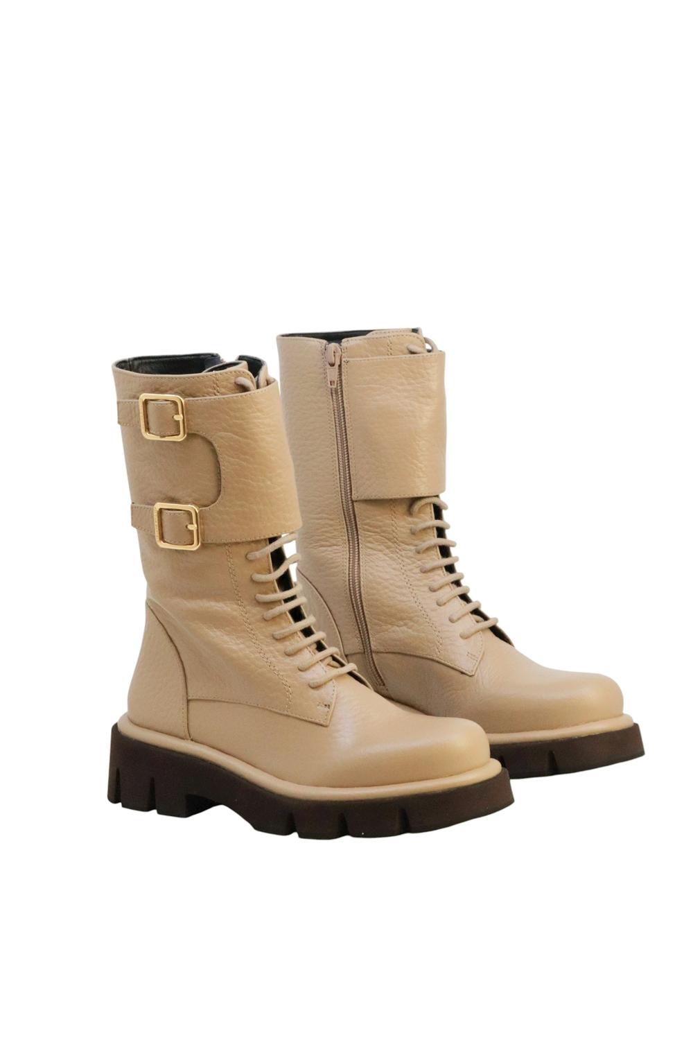 Stivale Comba in Pelle Nappagrain con Doppia Fibbia COMBA TAUPE/CHOCO Paloma Barcelò 