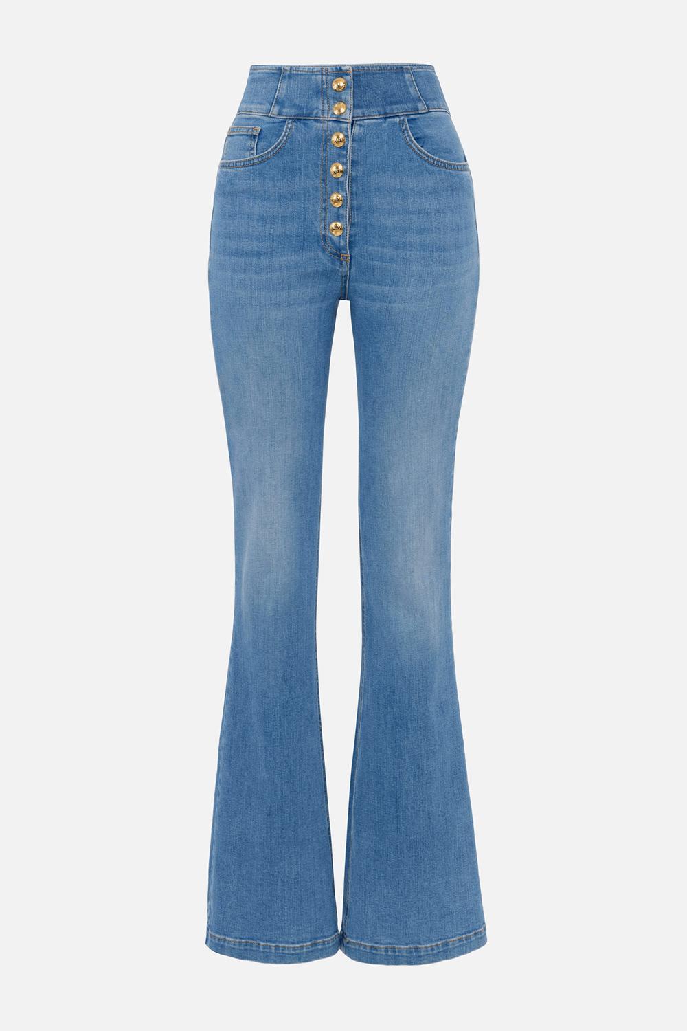 Jeans a vita alta con bottoni logo<BR/> PJ82D 51E2192 Elisabetta Franchi 