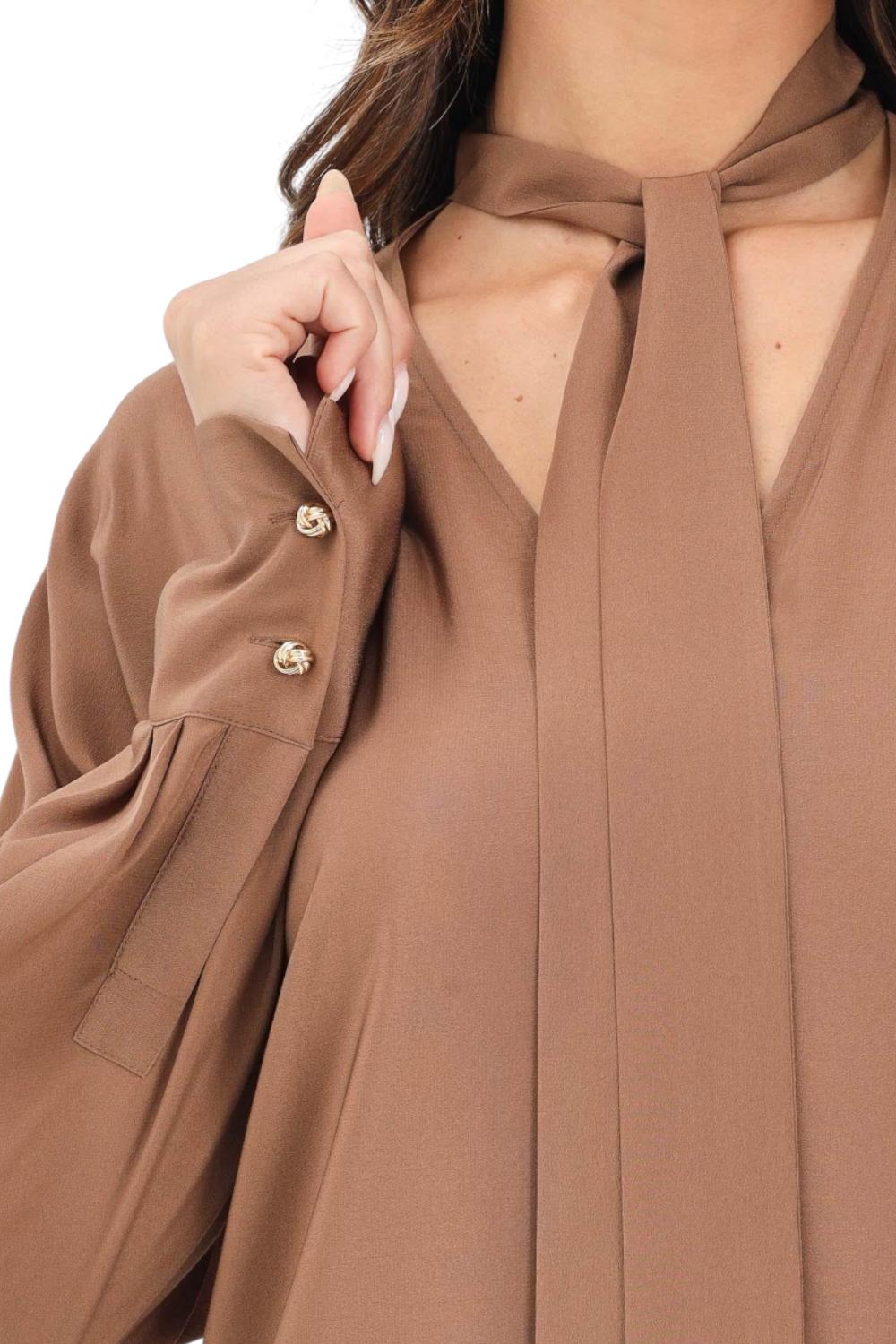 Blusa in crêpe de Chine di seta<BR/> CACO 041NOCCIOLA Max Mara Studio 