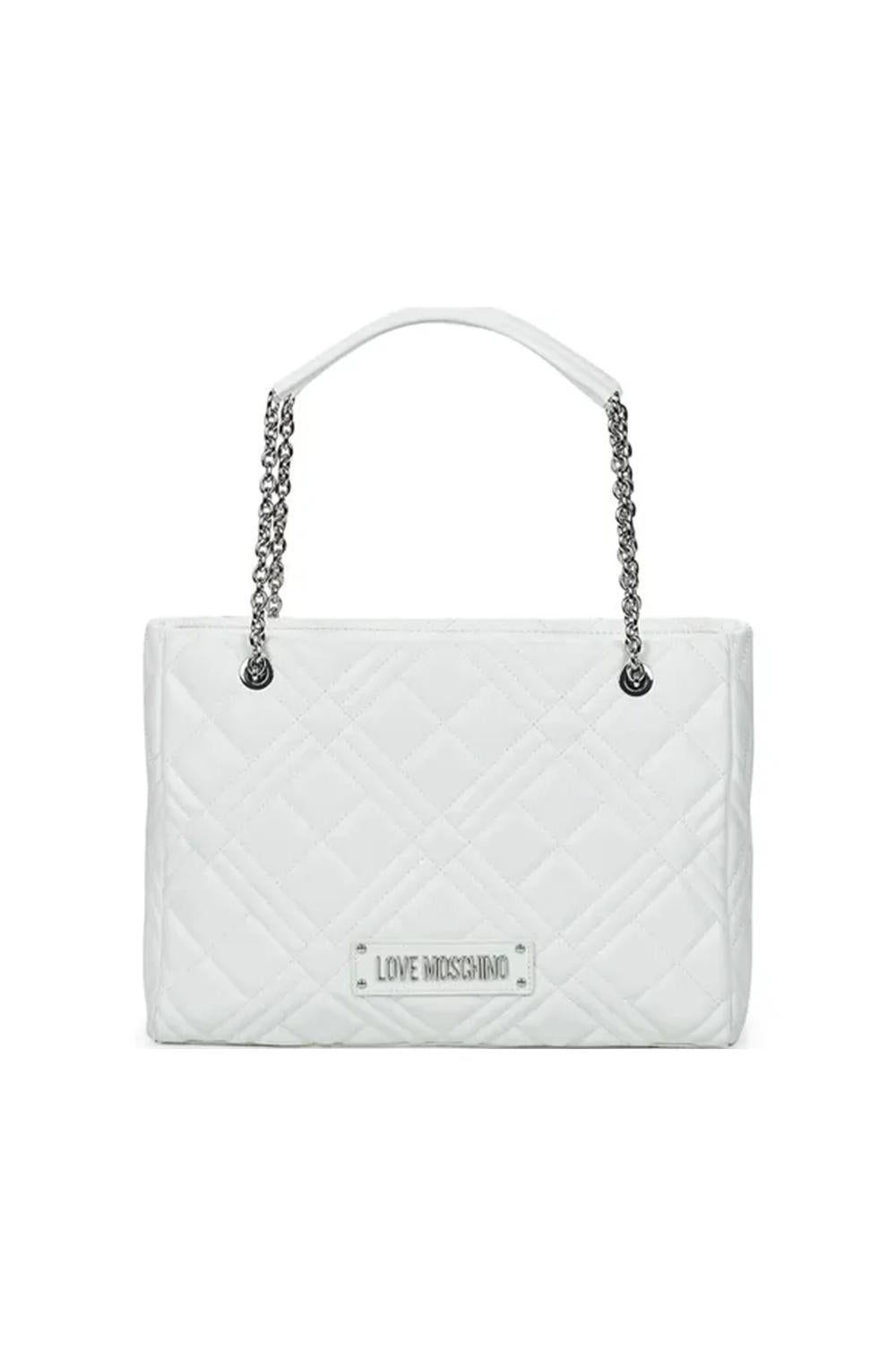 borsa quilted shopper a spalla effetto trapuntato con scritta love moschino in metallo e manici in catena con spallaccini 35 x 25 x 10cm JC4145PP0M LA0100 Love Moschino 