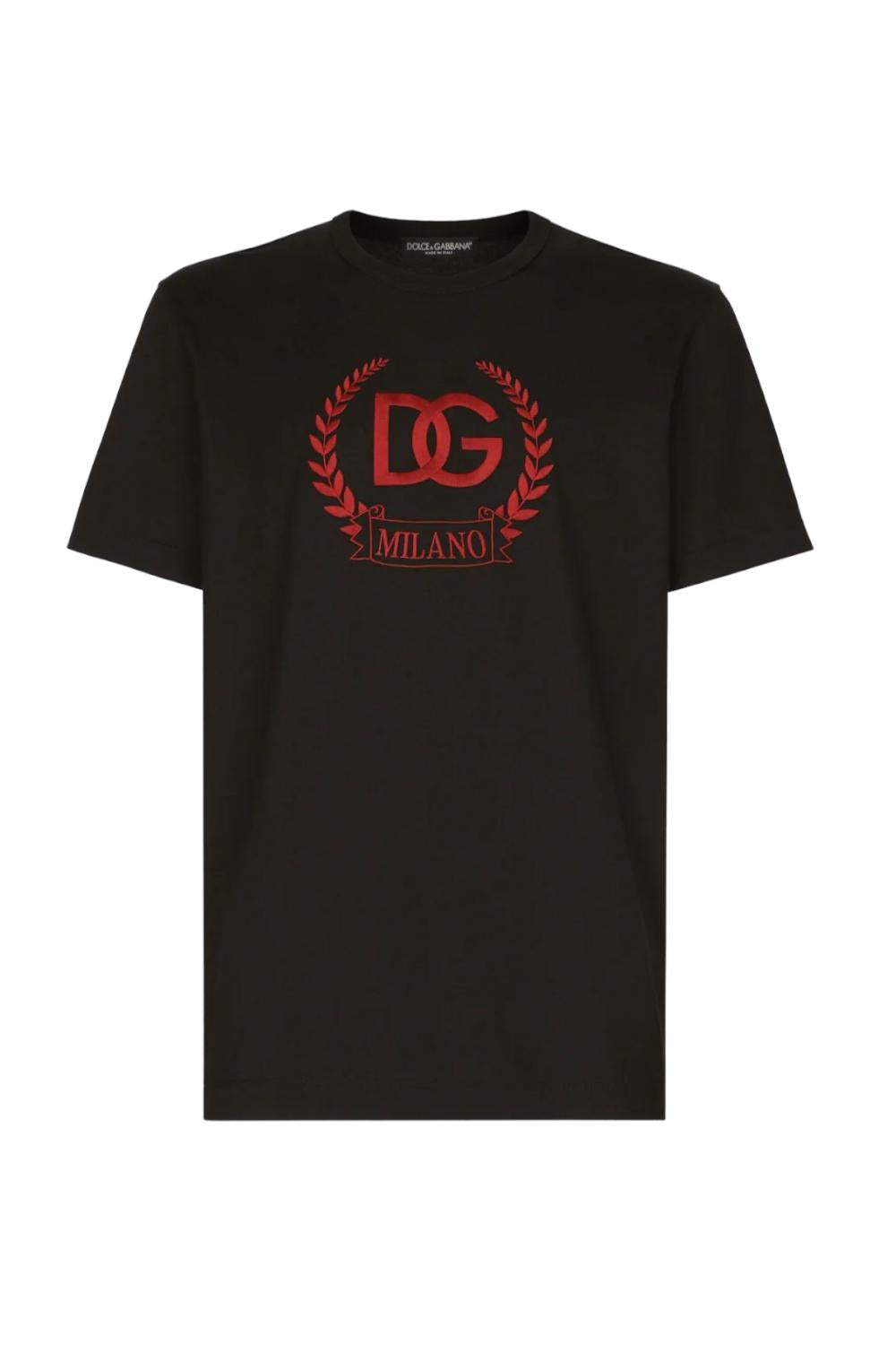 T-shirt Dolce&Gabbana nera girocollo con logo rosso in cotone G8PE3Z G7J5YN0000 Dolce & Gabbana 