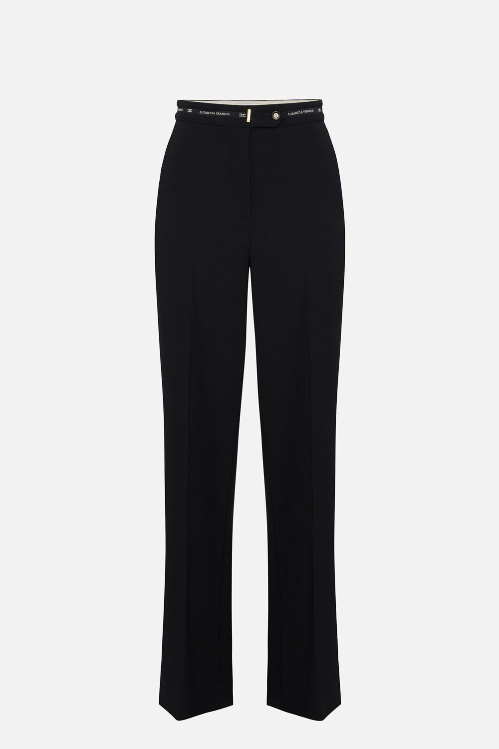 Pantaloni in crêpe leggero con nastro logo<BR/> PA103 56E2110 Elisabetta Franchi 