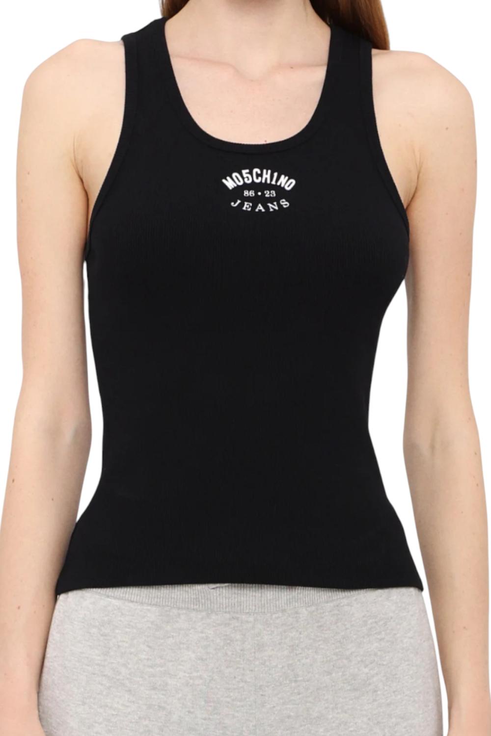 Tank top in cotone stretch con logo<BR/> 0804 32301555 Moschino Jeans 