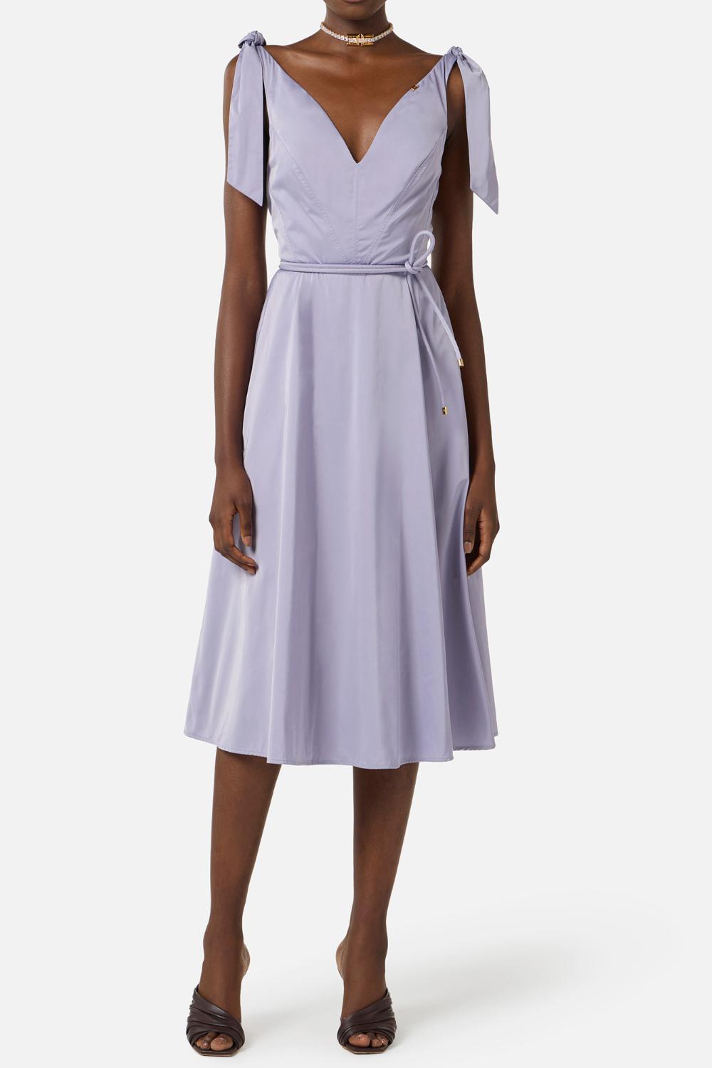 Abito Midi Elisabetta Franchi in Tessuto Vela con Gonna a Ruota e Dettaglio Logo AB903 61E2EV7 Elisabetta Franchi 