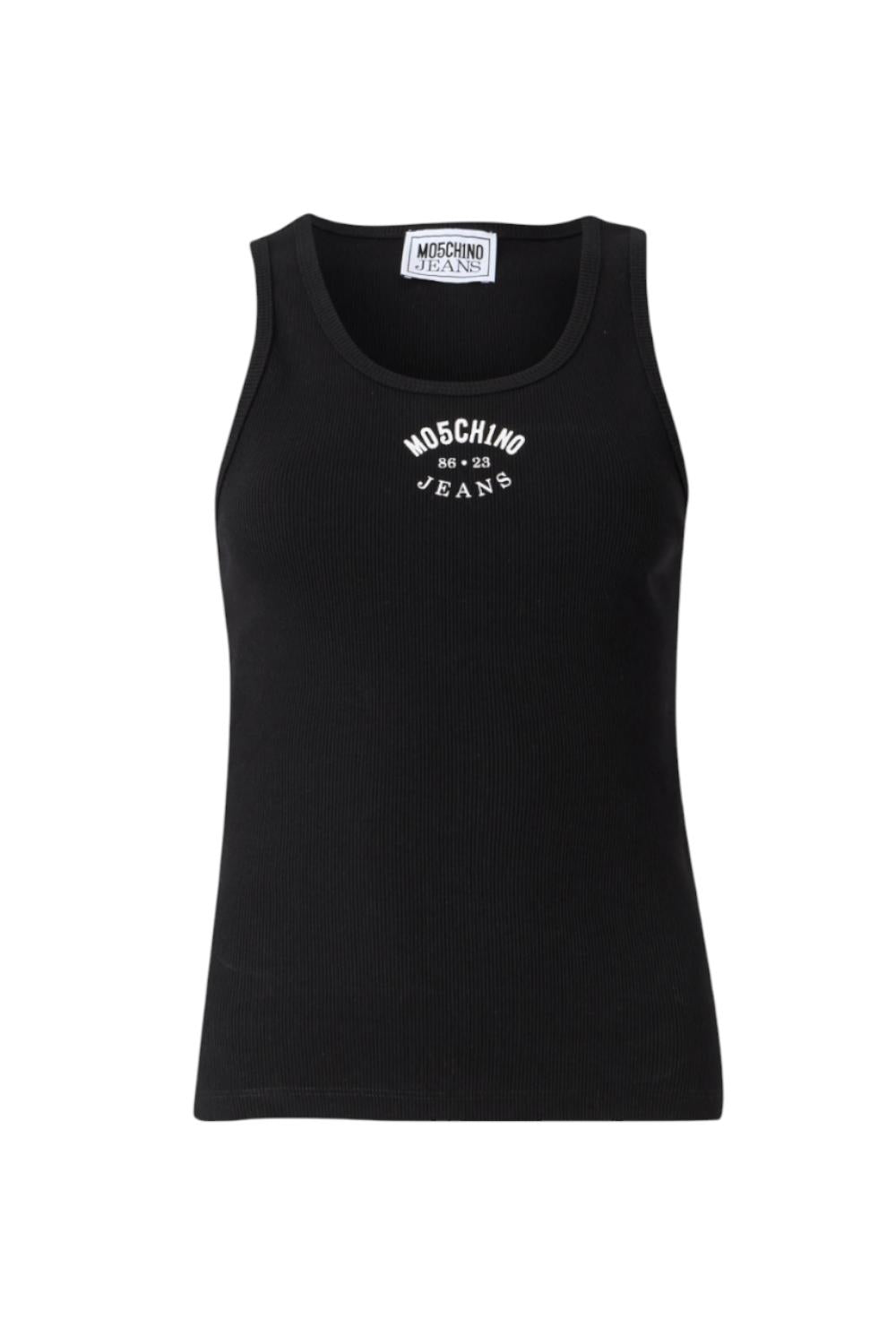 Tank top in cotone stretch con logo<BR/> 0804 32301555 Moschino Jeans 