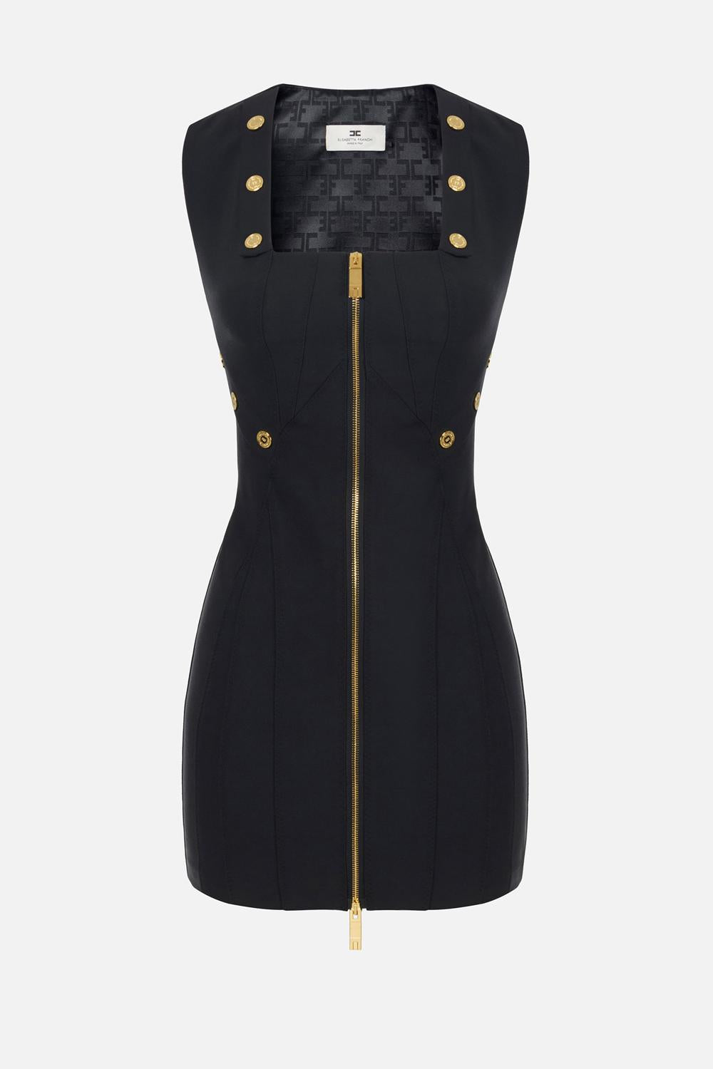 Abito in tessuto bielastico con bottoni gioiello<BR/> AB800 57E2110 Elisabetta Franchi 