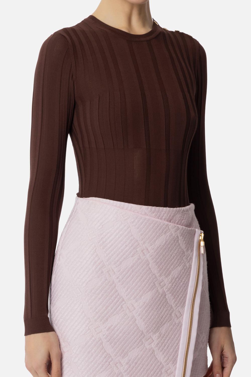 Maglia in cotone con trasparenze e bottoni dorati<BR/> MK42S 51E2644 Elisabetta Franchi 
