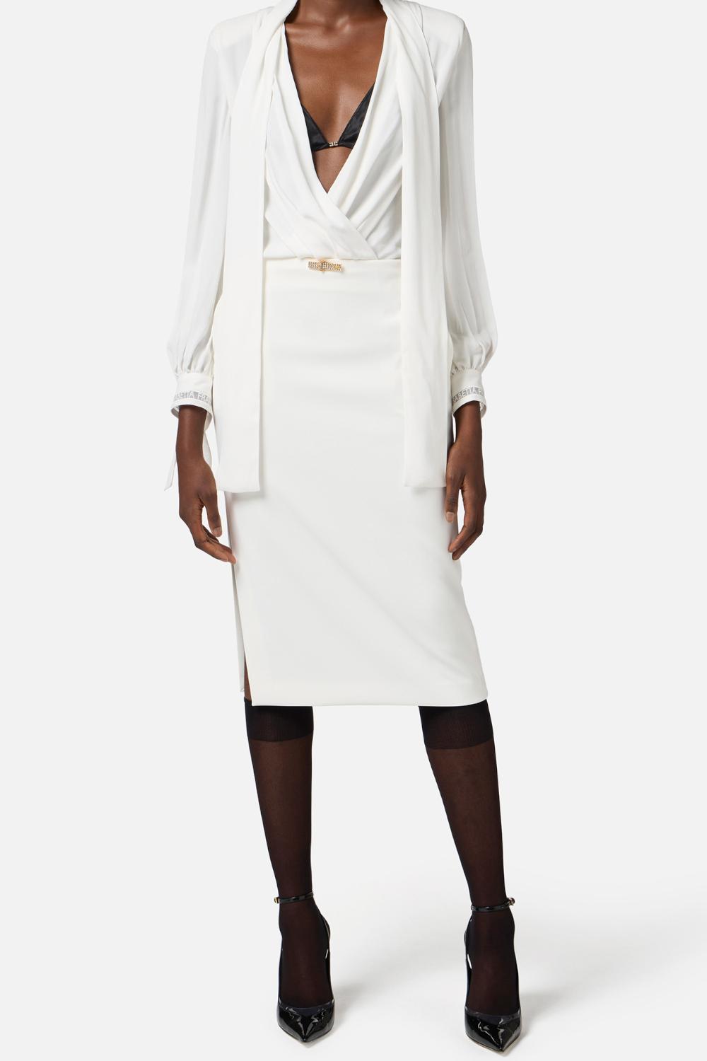 Gonna in doppio crêpe leggero con dettaglio gioiello<BR/> GO122 53E2360 Elisabetta Franchi 