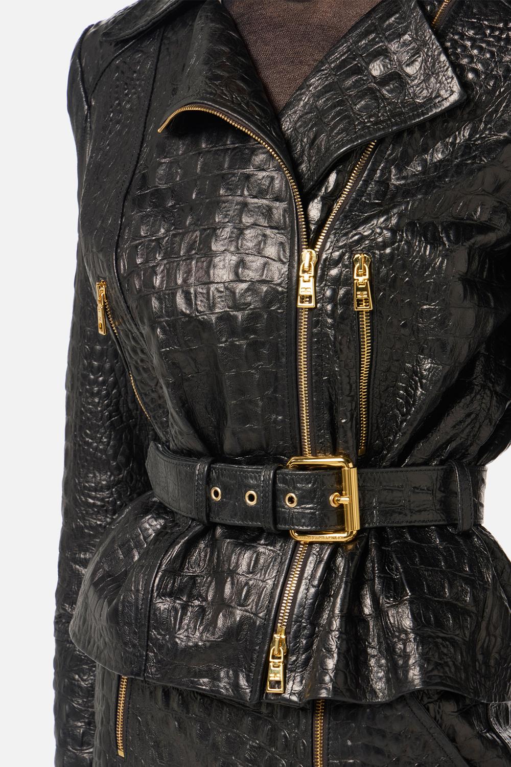 Giacca biker in pelle con stampa cocco<BR/> GD54Z 58E2110 Elisabetta Franchi 