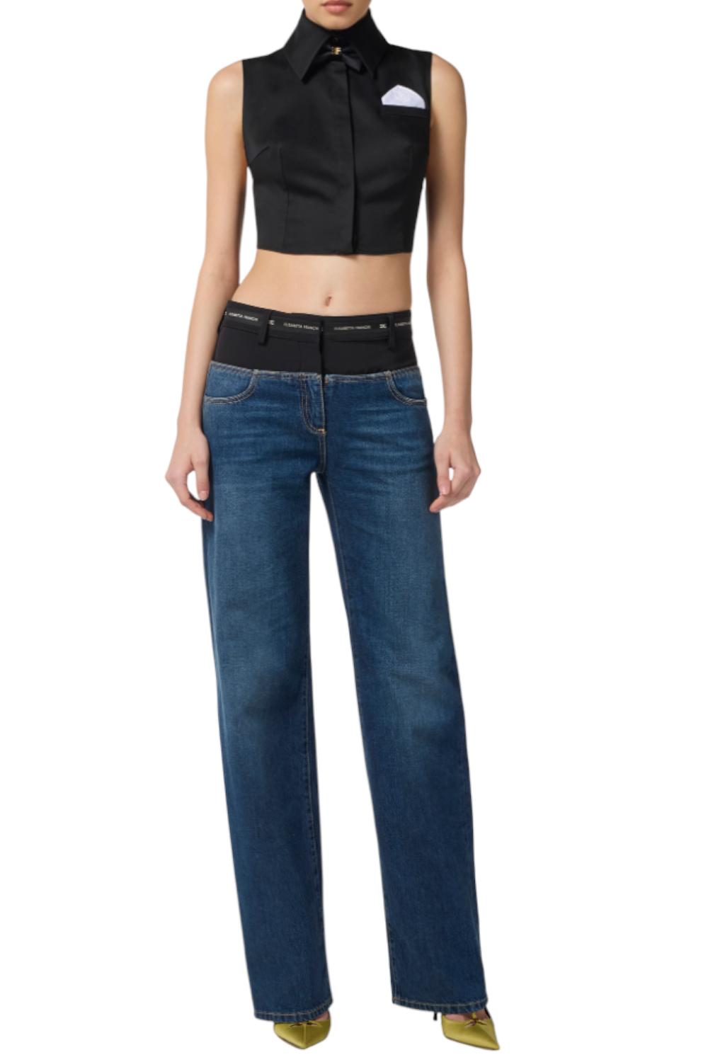 Camicia cropped in raso di cotone con papillon<BR/> CA105 56E2110 Elisabetta Franchi 