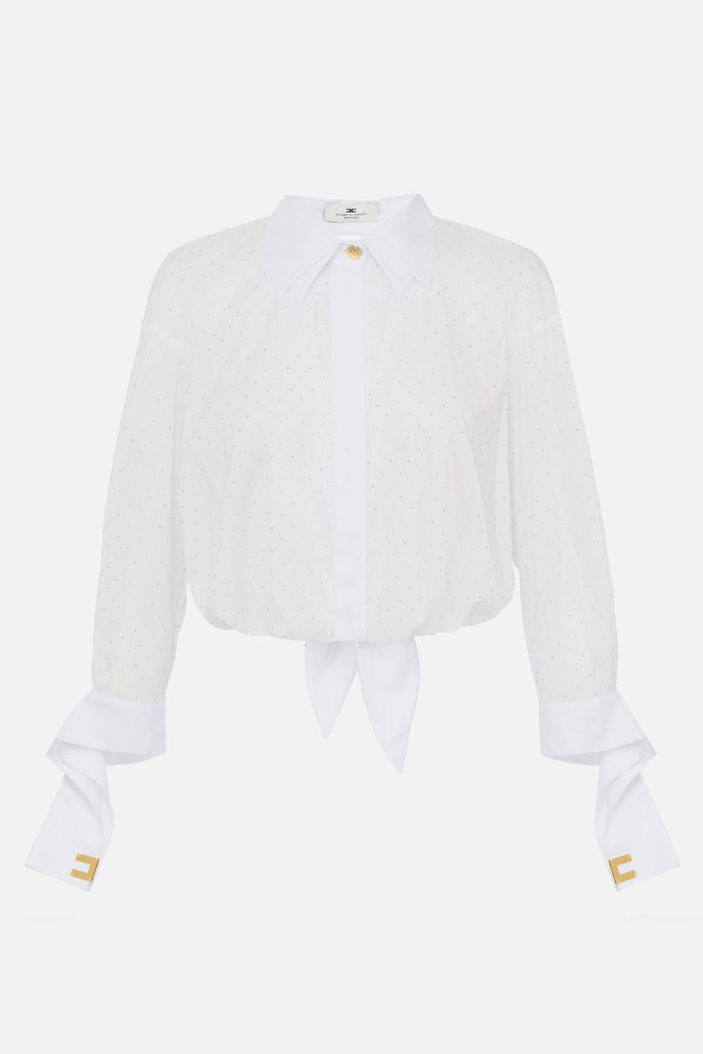 Camicia in popeline con strass e nodo<BR/> CA081 51E2100 Elisabetta Franchi 
