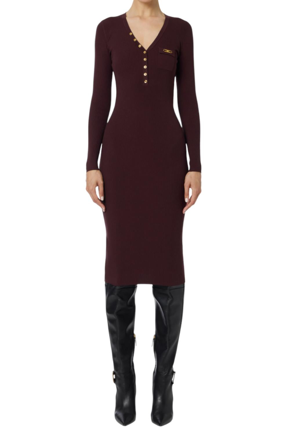 Abito in maglia a costine con taschino<BR/> AM10B 56E2EA4 Elisabetta Franchi 