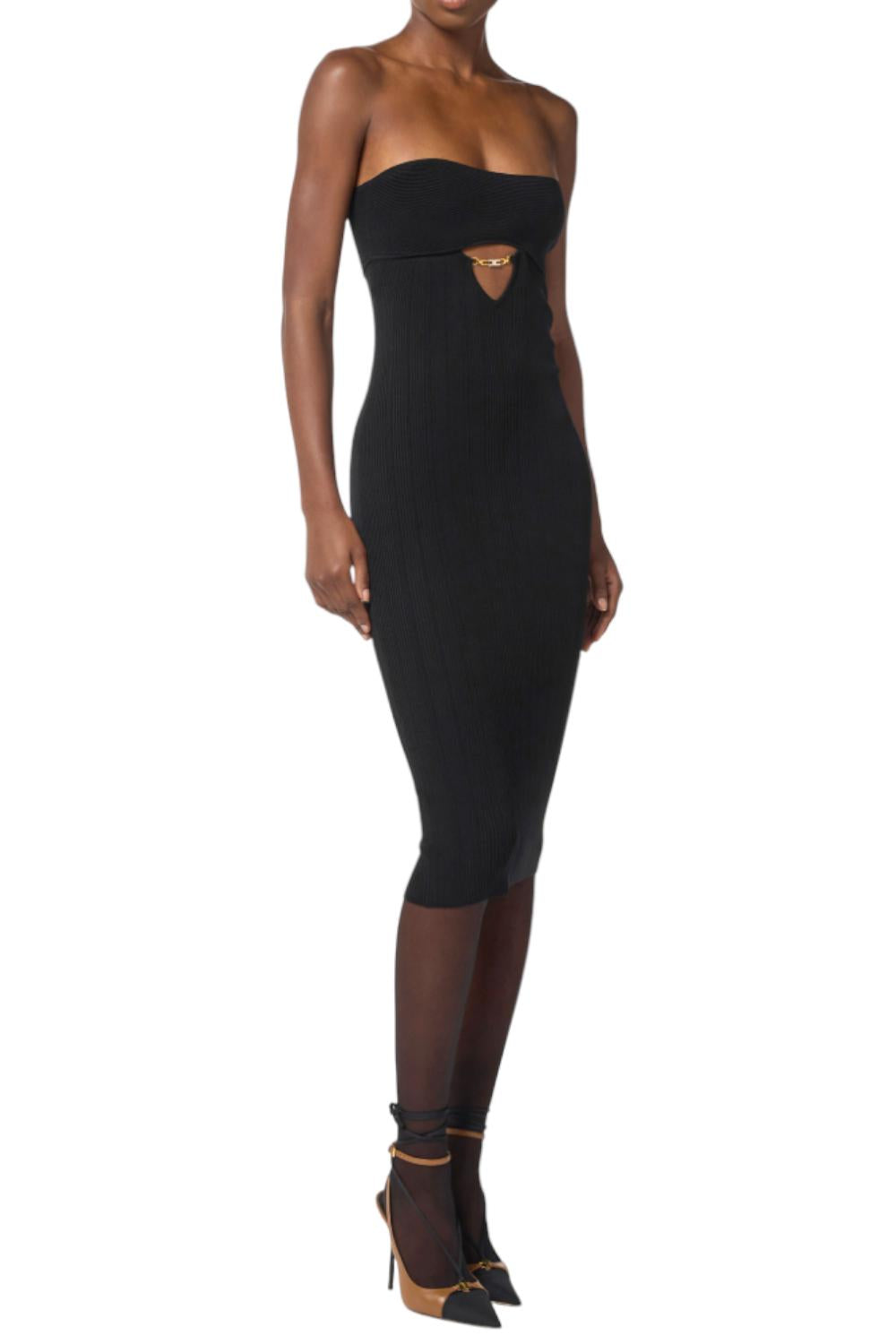 Abito in maglia a costine con dettagli à jour<BR/> AM05B 56E2110 Elisabetta Franchi 