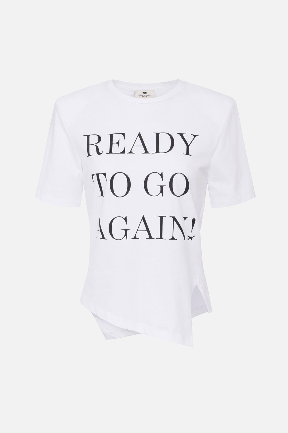 T-shirt in jersey asimmetrica con lettering<BR/> MA034 51E2270 Elisabetta Franchi 