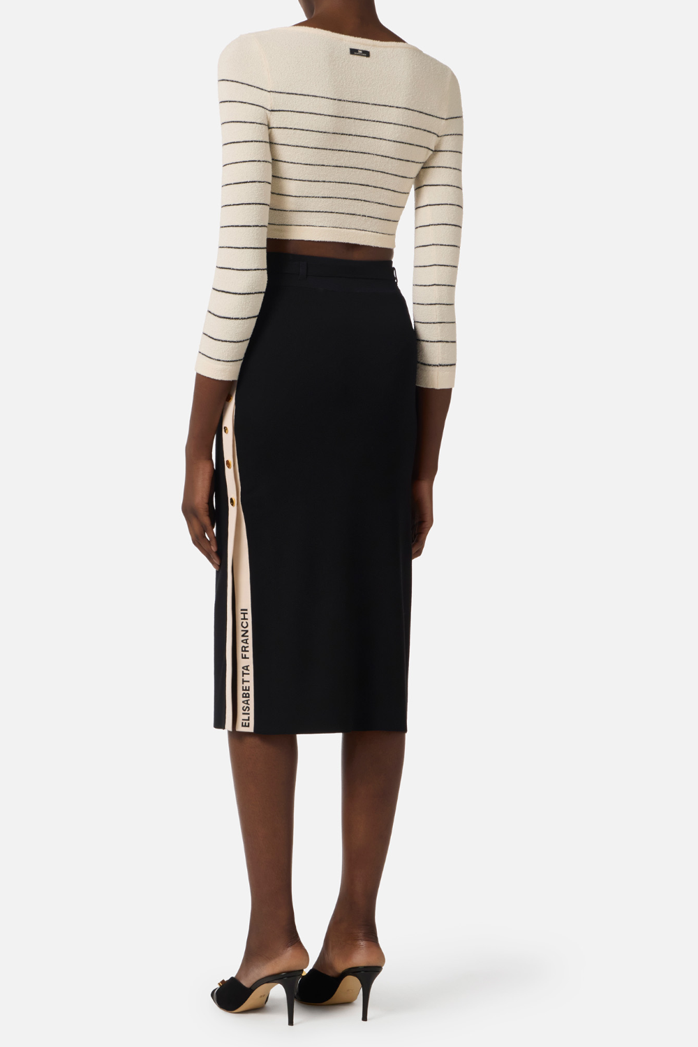 Gonna Midi Elisabetta Franchi in Maglia Jacquard con Logo e Dettagli Dorati GK27S 61E2685 Elisabetta Franchi 